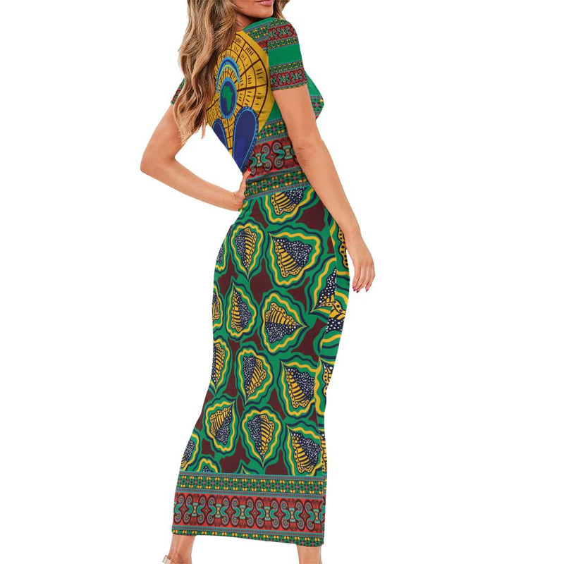 African Pattern Traditional Kanga Style Short Sleeve Bodycon Dress