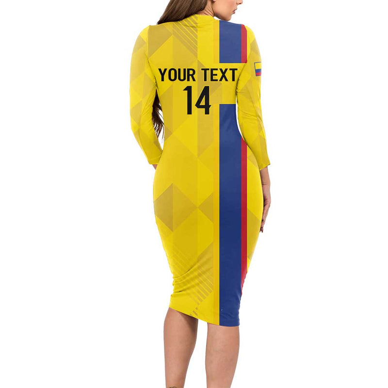Custom Colombia Football 2024 Vamos La Tricolor - Yellow Long Sleeve Bodycon Dress