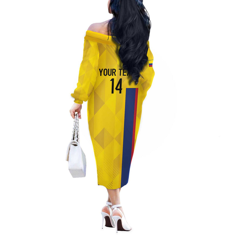 Custom Colombia Football 2024 Vamos La Tricolor - Yellow Off The Shoulder Long Sleeve Dress