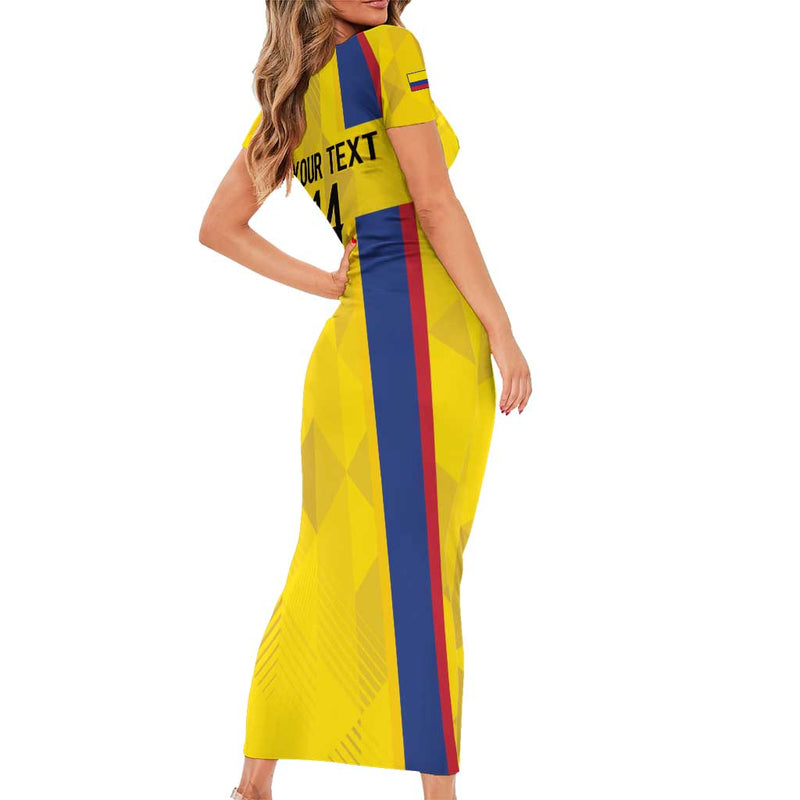 Custom Colombia Football 2024 Vamos La Tricolor - Yellow Short Sleeve Bodycon Dress