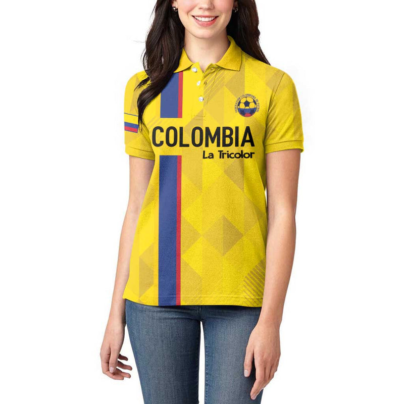 Custom Colombia Football 2024 Vamos La Tricolor - Yellow Women Polo Shirt
