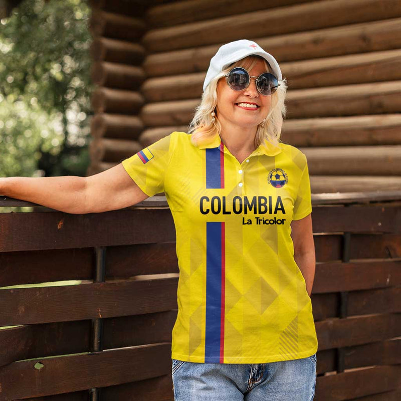 Custom Colombia Football 2024 Vamos La Tricolor - Yellow Women Polo Shirt