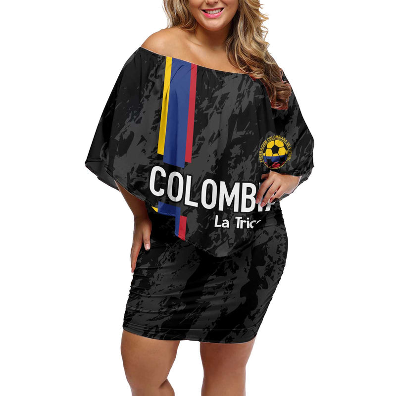 Custom Colombia Football 2024 Vamos La Tricolor - Black Off Shoulder Short Dress