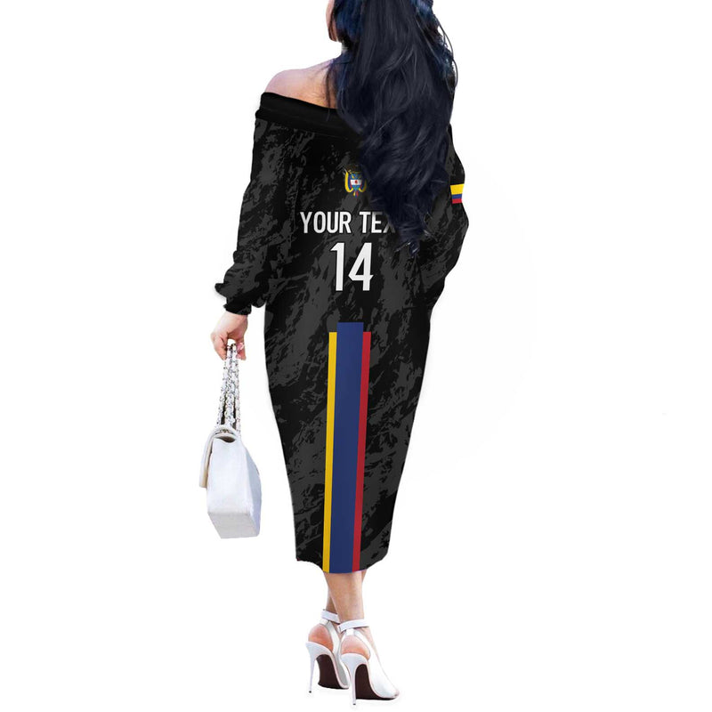 Custom Colombia Football 2024 Vamos La Tricolor - Black Off The Shoulder Long Sleeve Dress