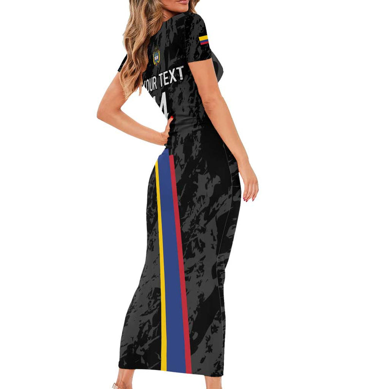 Custom Colombia Football 2024 Vamos La Tricolor - Black Short Sleeve Bodycon Dress