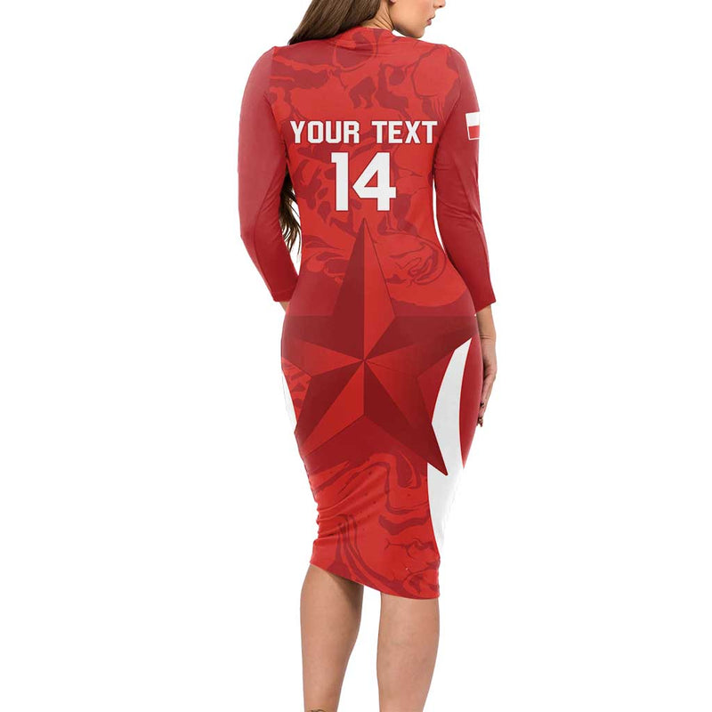 Custom Chile Football 2024 Vamos La Roja - Red Long Sleeve Bodycon Dress