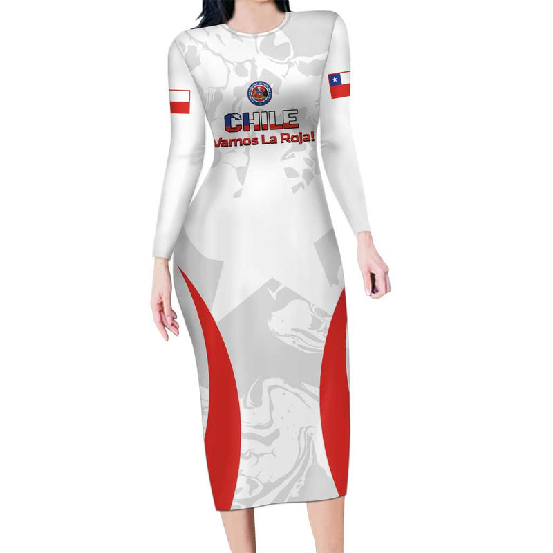 Custom Chile Football 2024 Vamos La Roja - White Long Sleeve Bodycon Dress