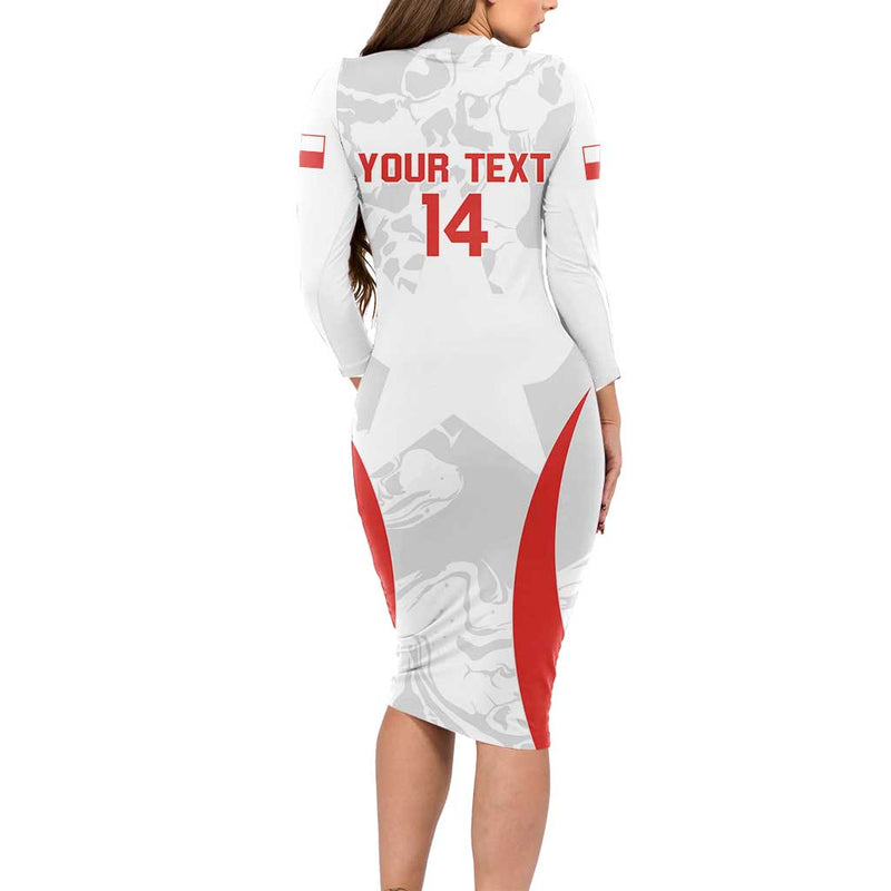 Custom Chile Football 2024 Vamos La Roja - White Long Sleeve Bodycon Dress