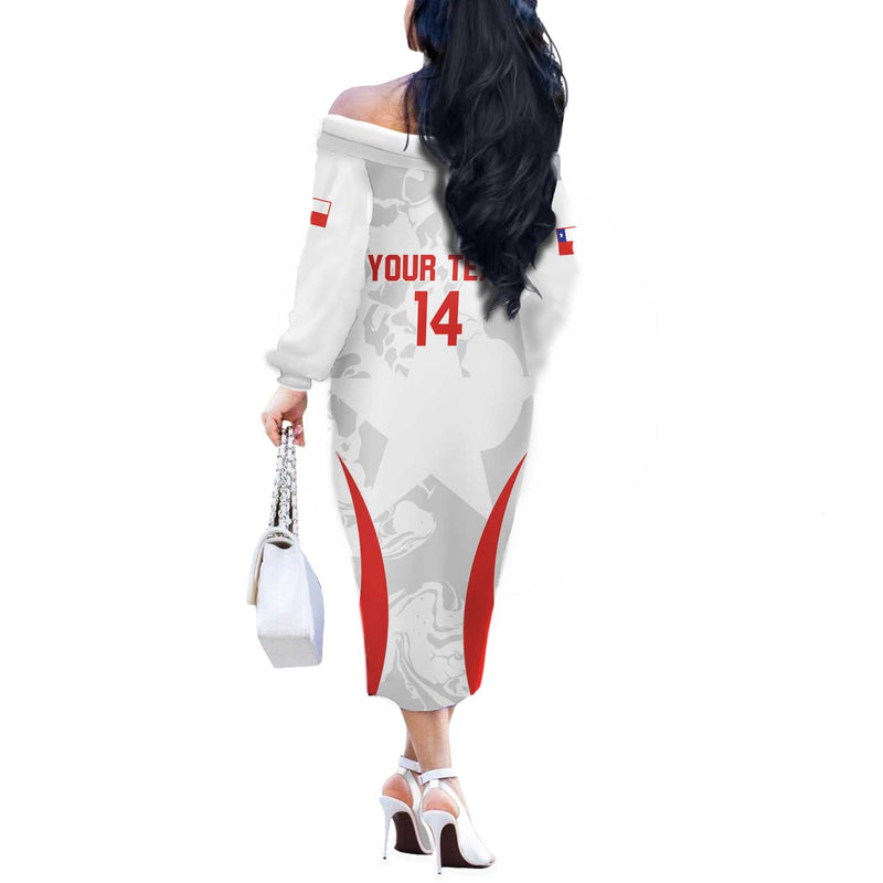 Custom Chile Football 2024 Vamos La Roja - White Off The Shoulder Long Sleeve Dress