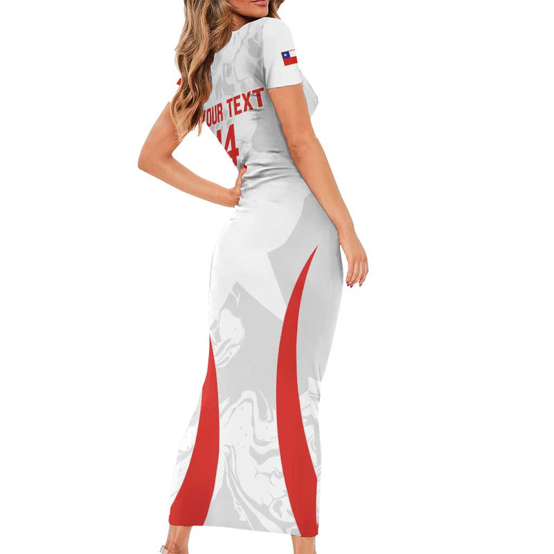 Custom Chile Football 2024 Vamos La Roja - White Short Sleeve Bodycon Dress
