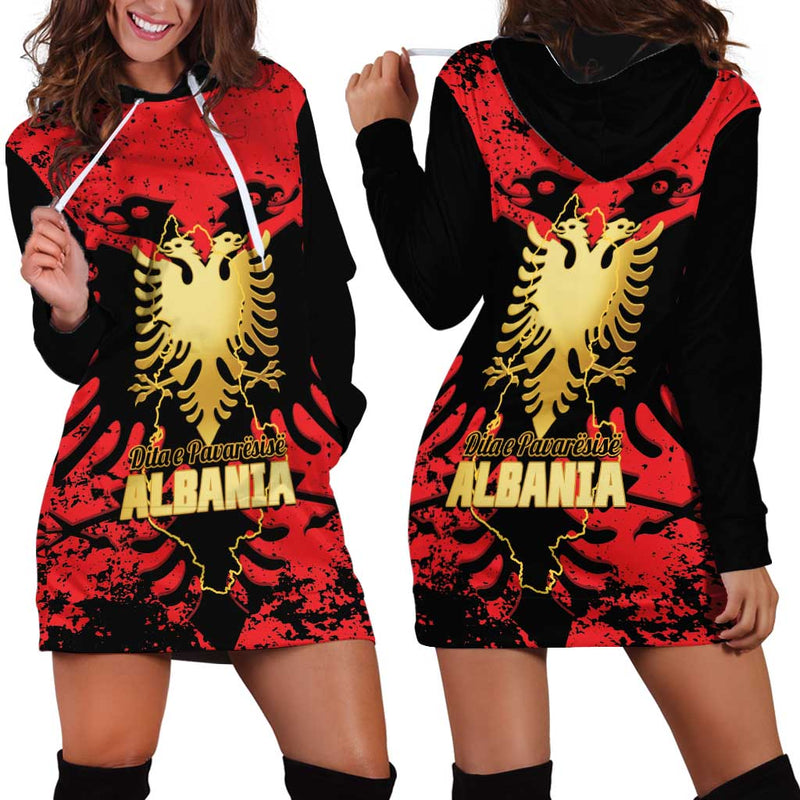 Albania Independence Day Dita E Pavaresise Map Grunge Style Hoodie Dress