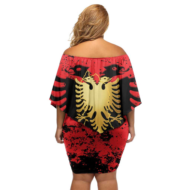 Albania Independence Day Dita E Pavaresise Map Grunge Style Off Shoulder Short Dress