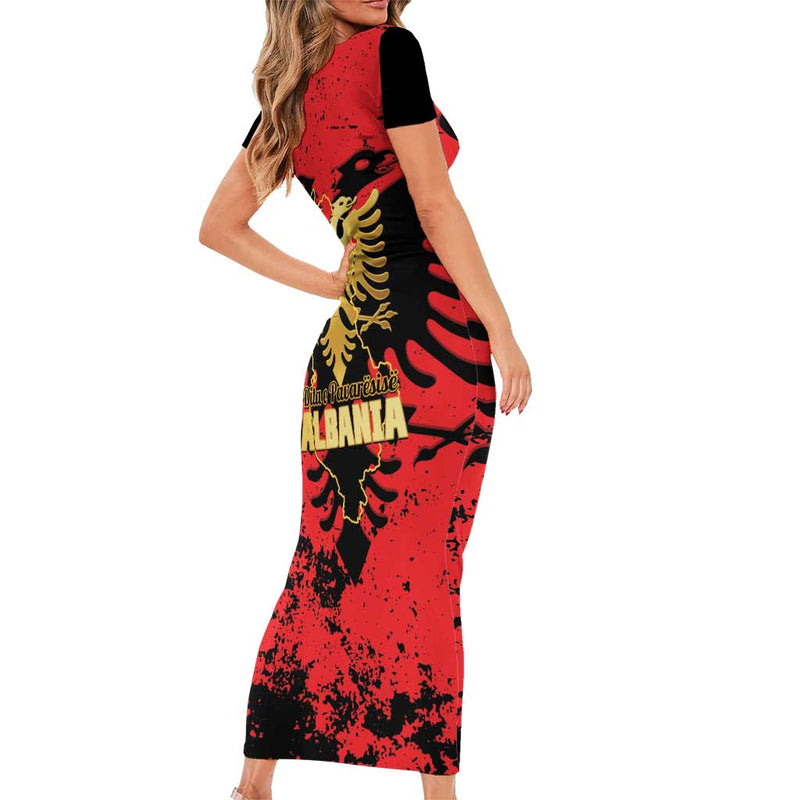 Albania Independence Day Dita E Pavaresise Map Grunge Style Short Sleeve Bodycon Dress