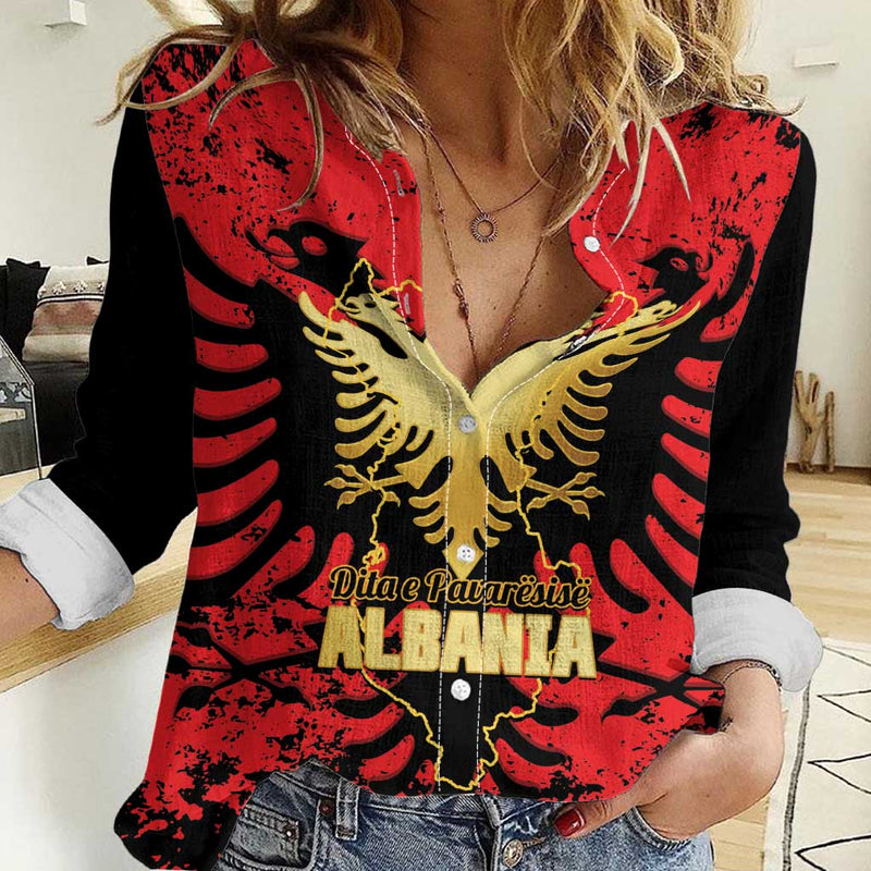 Albania Independence Day Dita E Pavaresise Map Grunge Style Women Casual Shirt