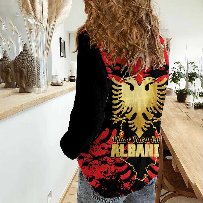 Albania Independence Day Dita E Pavaresise Map Grunge Style Women Casual Shirt