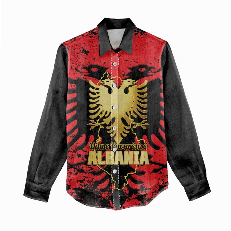 Albania Independence Day Dita E Pavaresise Map Grunge Style Women Casual Shirt