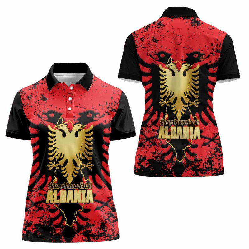 Albania Independence Day Dita E Pavaresise Map Grunge Style Women Polo Shirt