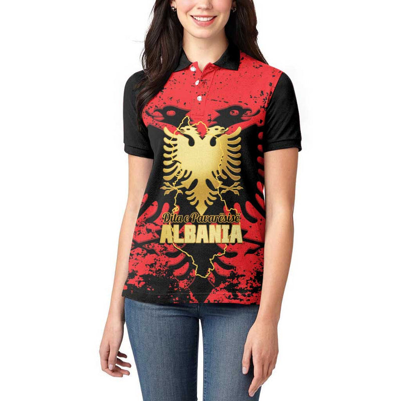 Albania Independence Day Dita E Pavaresise Map Grunge Style Women Polo Shirt