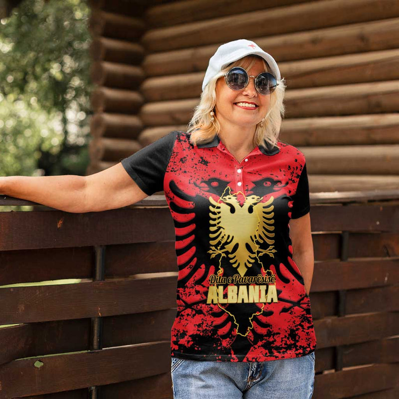 Albania Independence Day Dita E Pavaresise Map Grunge Style Women Polo Shirt