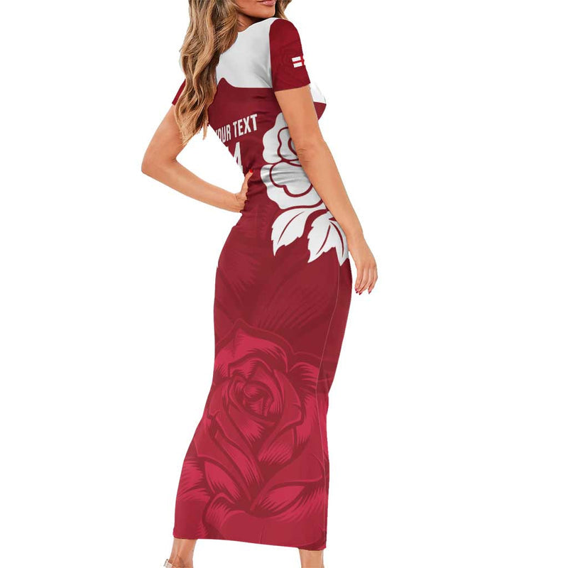 Custom England Rugby 2025 Go Champions Red Rose Short Sleeve Bodycon Dress