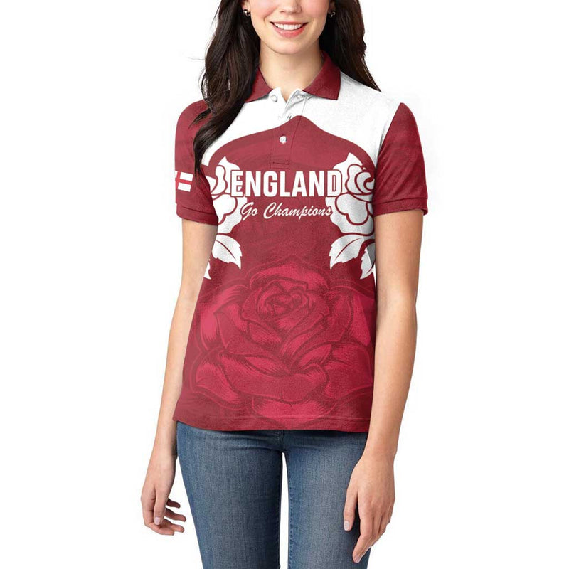 Custom England Rugby 2025 Go Champions Red Rose Women Polo Shirt