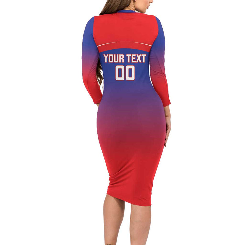 Custom Bengaluru India Cricket Go Champions Long Sleeve Bodycon Dress