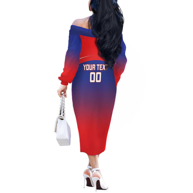 Custom Bengaluru India Cricket Go Champions Off The Shoulder Long Sleeve Dress