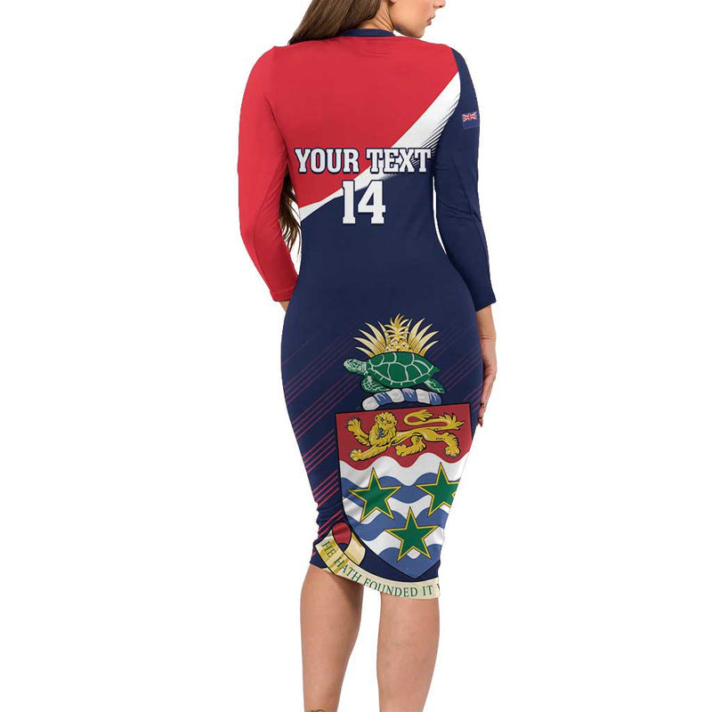 Custom Cayman Islands Cricket 2025 Sporty Style Long Sleeve Bodycon Dress
