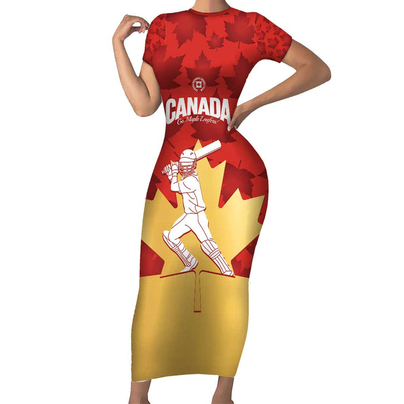 Custom Canada Cricket Come On Maple Leaf Short Sleeve Bodycon Dress