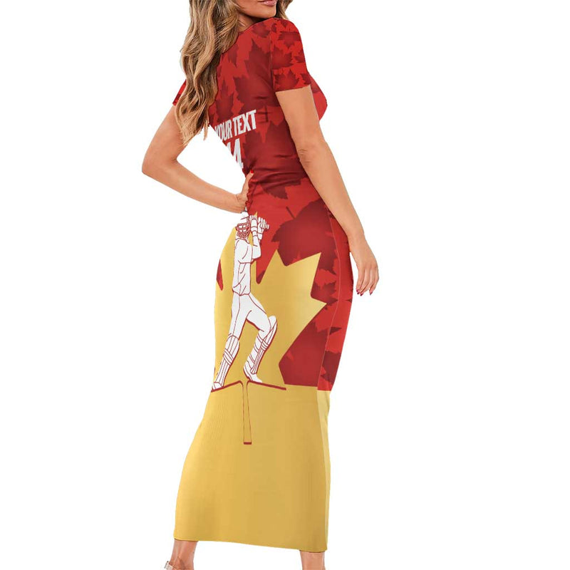 Custom Canada Cricket Come On Maple Leaf Short Sleeve Bodycon Dress