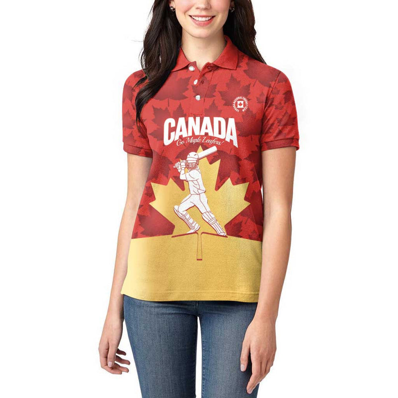 Custom Canada Cricket Come On Maple Leaf Women Polo Shirt