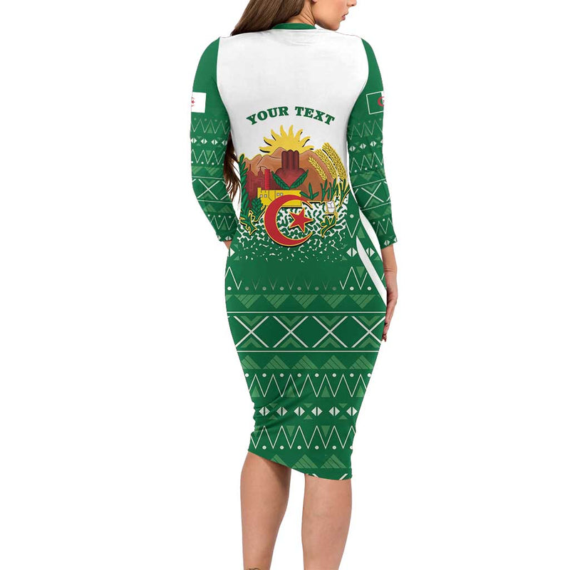 Algeria Coat Of Arms African Pattern Long Sleeve Bodycon Dress