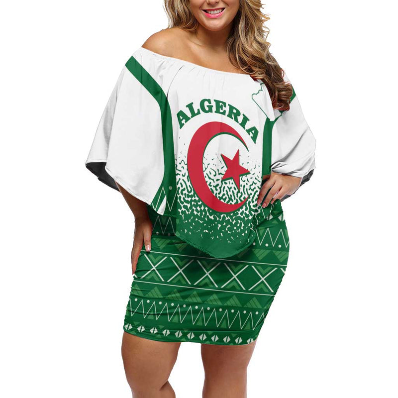 Algeria Coat Of Arms African Pattern Off Shoulder Short Dress