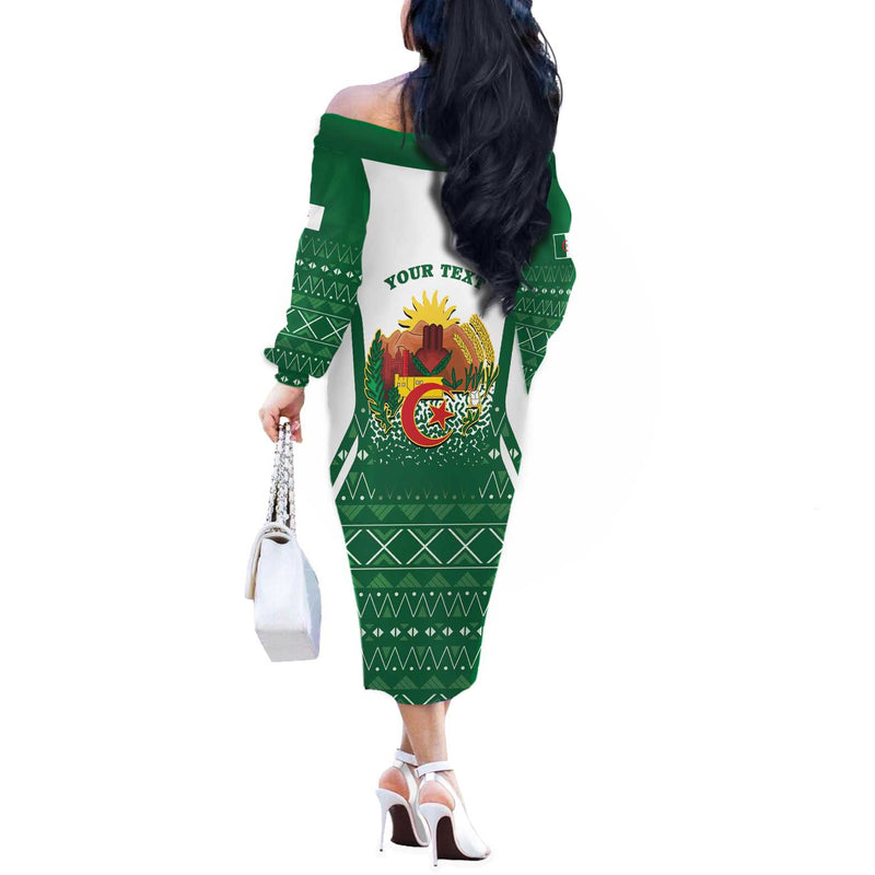 Algeria Coat Of Arms African Pattern Off The Shoulder Long Sleeve Dress