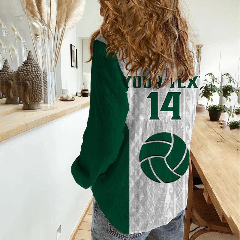 (Custom Text And Number) Hawaii Volleyball Hawaiian Kakau White Style Women Casual Shirt