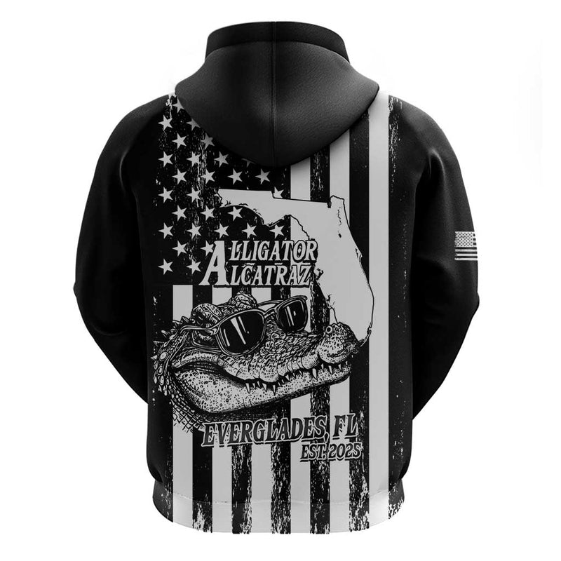 Alligator Alcatraz Cool Gator Everglades USA Grunge Flag Hoodie