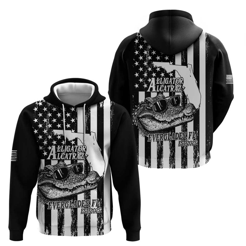 Alligator Alcatraz Cool Gator Everglades USA Grunge Flag Hoodie