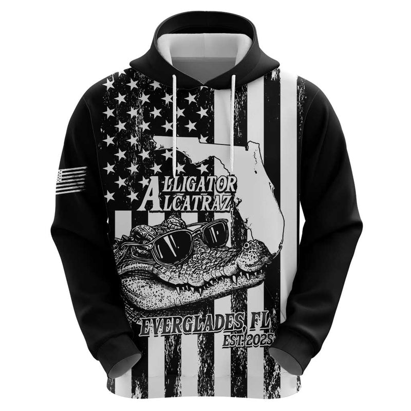 Alligator Alcatraz Cool Gator Everglades USA Grunge Flag Hoodie