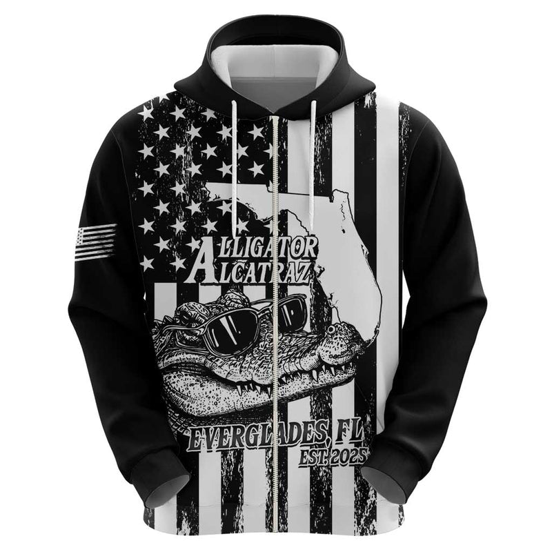 Alligator Alcatraz Cool Gator Everglades USA Grunge Flag Hoodie