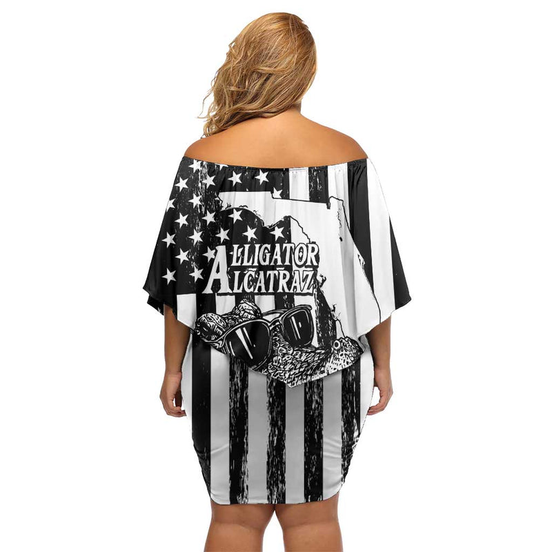 Alligator Alcatraz Cool Gator Everglades Usa Grunge Flag Off Shoulder Short Dress