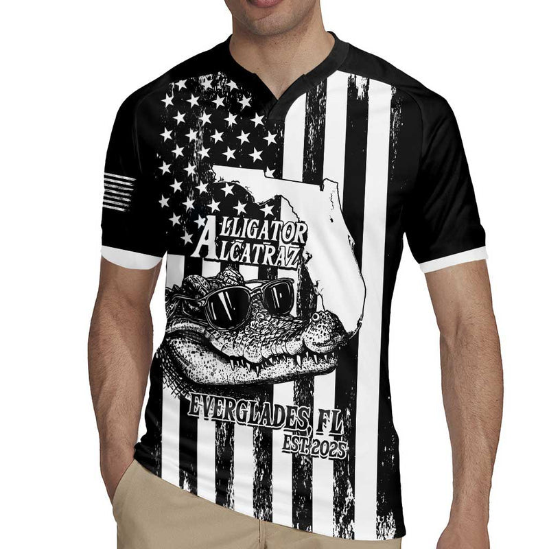 Alligator Alcatraz Cool Gator Everglades Usa Grunge Flag Rugby Jersey