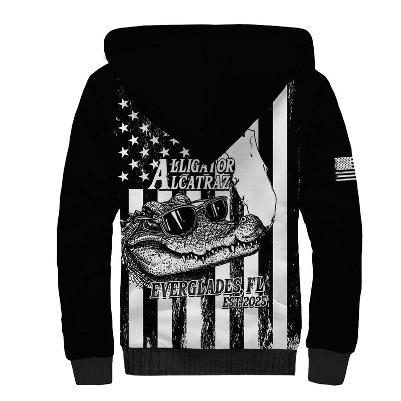 Alligator Alcatraz Cool Gator Everglades USA Grunge Flag Sherpa Hoodie