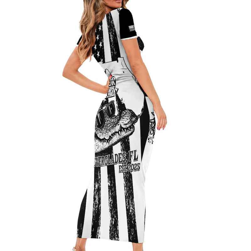 Alligator Alcatraz Cool Gator Everglades Usa Grunge Flag Short Sleeve Bodycon Dress