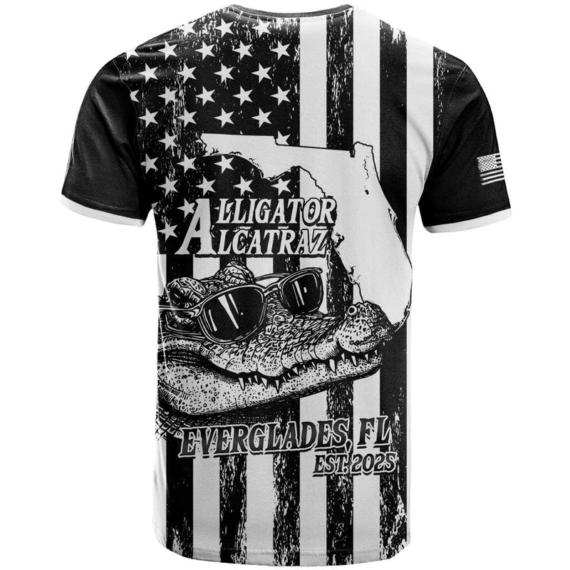Alligator Alcatraz Cool Gator Everglades USA Grunge Flag T Shirt