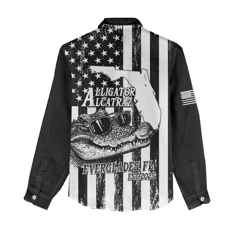 Alligator Alcatraz Cool Gator Everglades USA Grunge Flag Women Casual Shirt