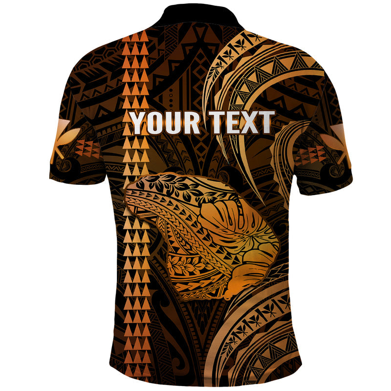 Custom Hawaiian Islands Lani Map Gold Kanaka With Kakau Polo Shirt
