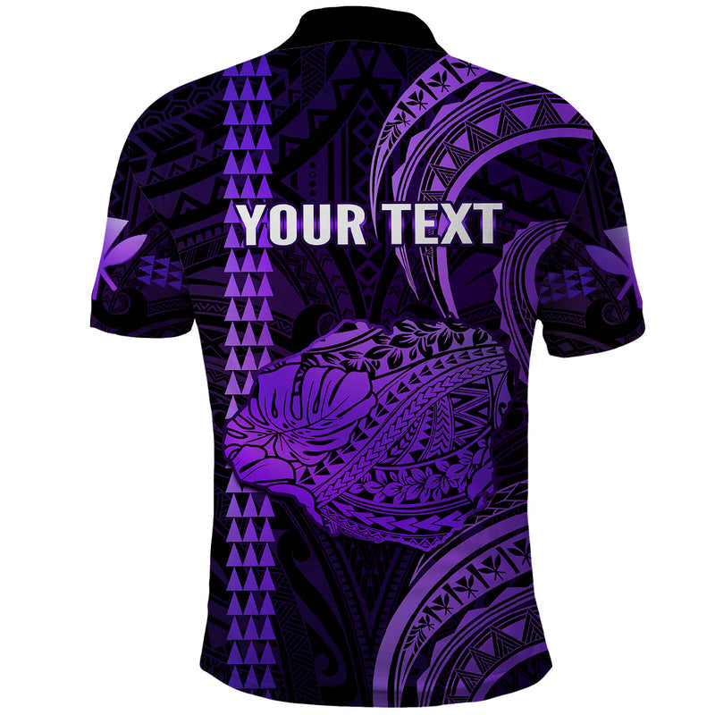 Custom Hawaiian Islands Kauai Map Purple Kanaka With Kakau Polo Shirt