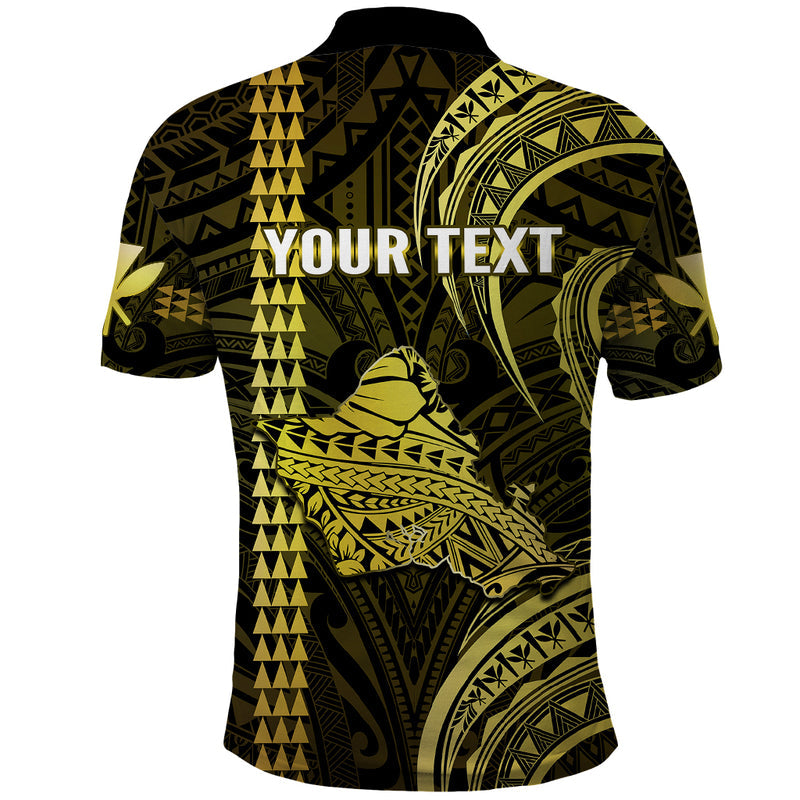 Custom Hawaiian Islands Oahu Map Yellow Kanaka With Kakau Polo Shirt