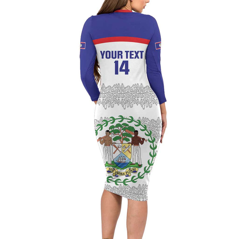 Custom Belize Football 2025 Go Jaguars Long Sleeve Bodycon Dress