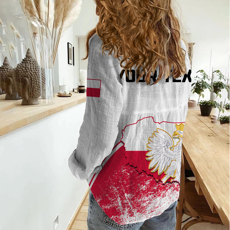 (Custom Personalised) Poland Constitution Day Coat Of Arms Grunge Style Women Casual Shirt